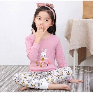 Kids and Teens Cotton Pajama Long Sleeve Sets for Girls Bunny Kitten Ballerina Mickey Mouse