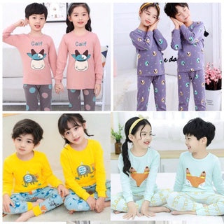 Kids and Teens Cotton Pajama Long Sleeve Sets for Girls and Boys Unisex Animals Penguin Calf Elephant