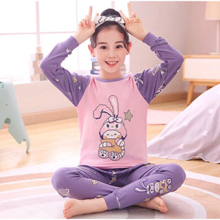 Kids and Teens Cotton Pajama Long Sleeve Sets for Girls Bunny Kitten Ballerina Mickey Mouse