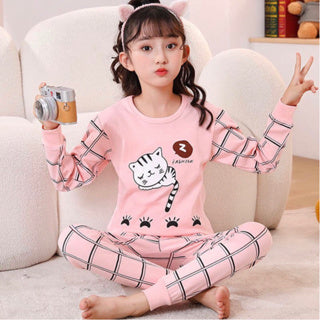 Kids and Teens Cotton Pajama Long Sleeve Sets for Girls Mermaid Strawberry Unicorn