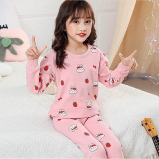 Kids and Teens Cotton Pajama Long Sleeve Sets for Girls Mermaid Strawberry Unicorn