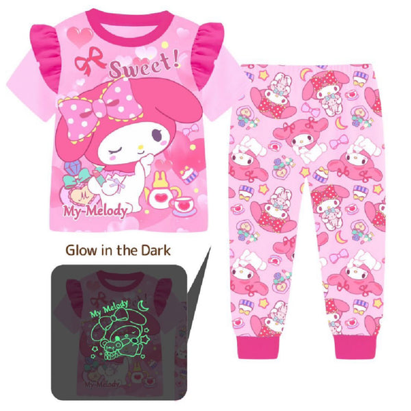 Glow in the dark Pajama Short Sleeve for Girls Sanrio Cinnamoroll My Melody Kuromi Pompompurin Pochacco Inside Out