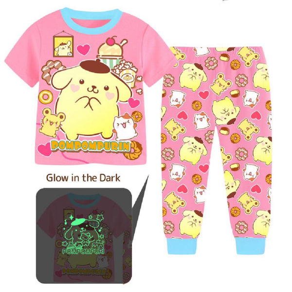 Glow in the dark Pajama Short Sleeve for Girls Sanrio Cinnamoroll My Melody Kuromi Pompompurin Pochacco Inside Out