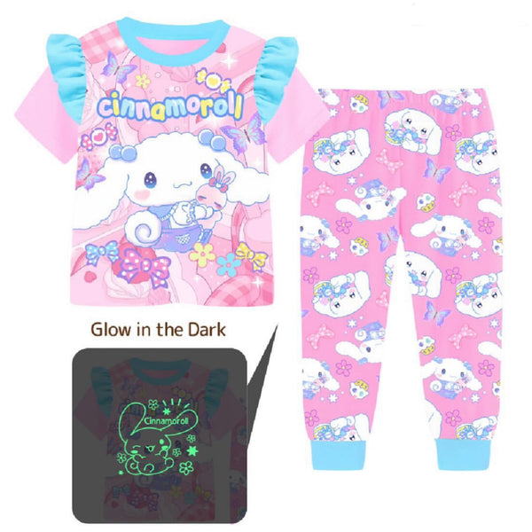 Glow in the dark Pajama Short Sleeve for Girls Sanrio Cinnamoroll My Melody Kuromi Pompompurin Pochacco Inside Out