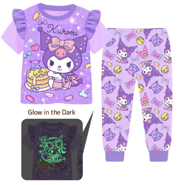 Glow in the dark Pajama Short Sleeve for Girls Sanrio Cinnamoroll My Melody Kuromi Pompompurin Pochacco Inside Out