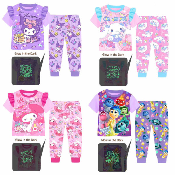 Glow in the dark Pajama Short Sleeve for Girls Sanrio Cinnamoroll My Melody Kuromi Pompompurin Pochacco Inside Out