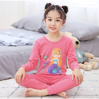 Kids and Teens Cotton Pajama Long Sleeve Sets for Girls Mermaid Strawberry Unicorn