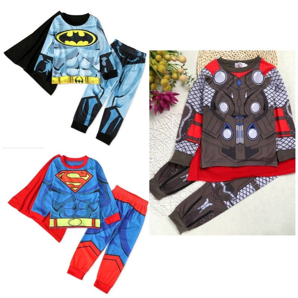 Kids Pajama Longsleeves with Cape Superman Thor batman